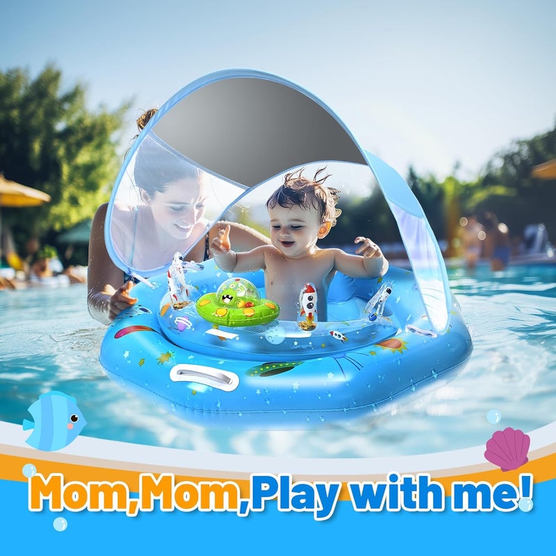 GEEQUFLOAT Baby Pool Float with Canopy & Toy Console,Adjustable Safe Seat,Removable UPF50+ Sunshade Infant Pool Float for 6-36 Months,Baby Floaties 6-12 Months with Safety Handle & Rope for Pool - Image 4